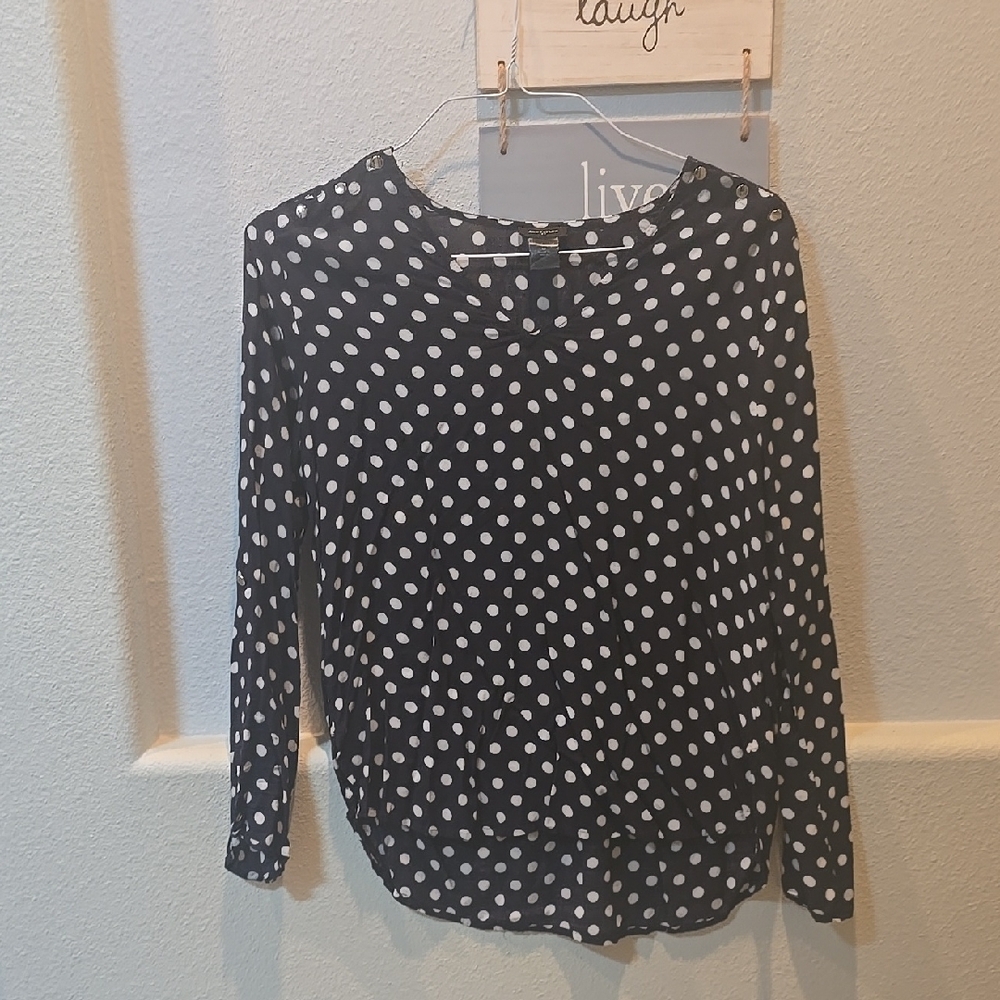 Ann Taylor Fitted 3/4 Sleeve Blouse in Black and Blue